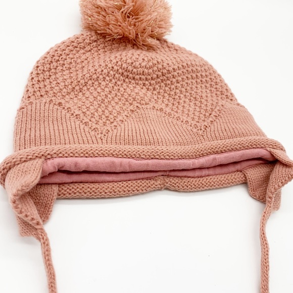 Majestic Filatures Deluxe Knit Lined Pom Pom Trapper Beanie Hat in Blush Pink - Picture 3 of 5